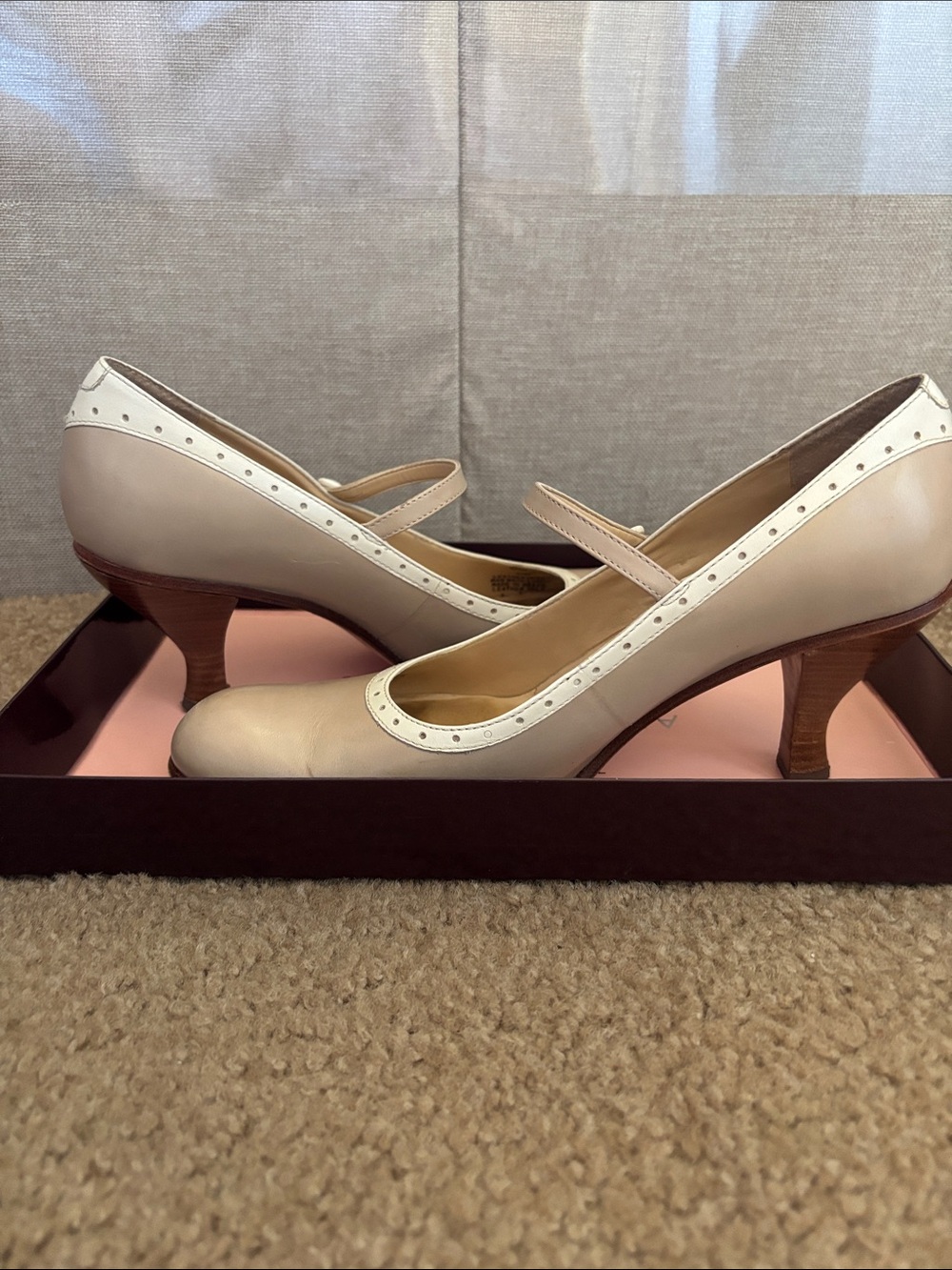 ANTONIO MELANI Cream and White Mary Jane Heels